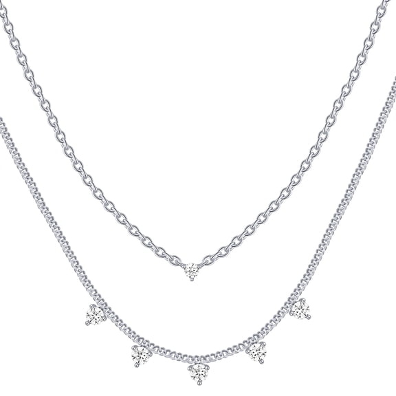 Fine Silver Plated Drop Double Necklace Set with Simulated Diamonds Adult