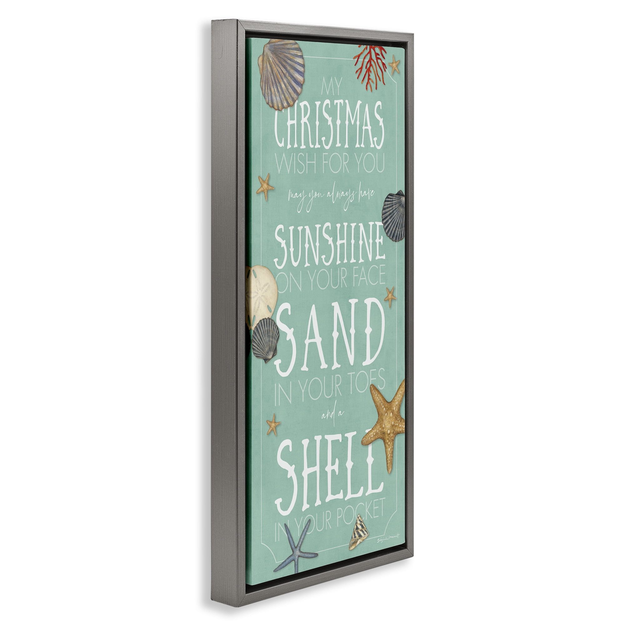 Stupell Industries Wish For You Christmas Phrase Holiday Painting Gray Floater Framed Canvas Art Print Wall Art, 11 x 25