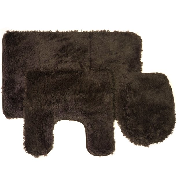 Fluff 3 Piece Faux Fur Bathroom Rug, Contour and Lid Cover Set