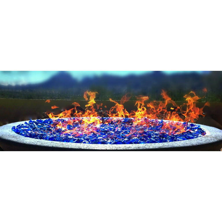 GasSaf Blue Fire Glass Beads for Outdoor Fire Pit, Fireplace and fire Pit  Table, 3/4 Inch Glass(10 Pound)(Cobalt Blue)