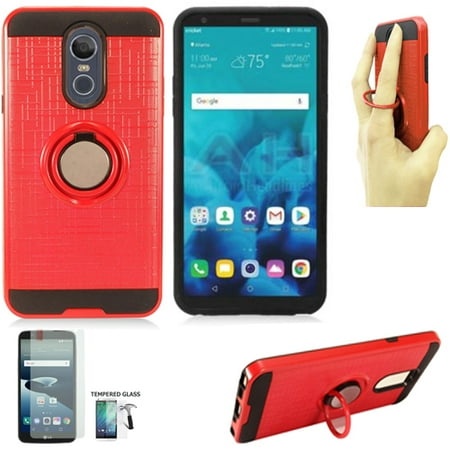Lg Volt Phone Boost Mobile Cases Phone Case for Straight Talk LG Stylo 4 Prepaid / Boost Mobile LG Stylo 4 Case / LG Stylo 4 Case / Stylo 4 Plus Tempered Glass with Finger Holder (Ring-Stand Red-Black TPU/Tempered Glass) ()