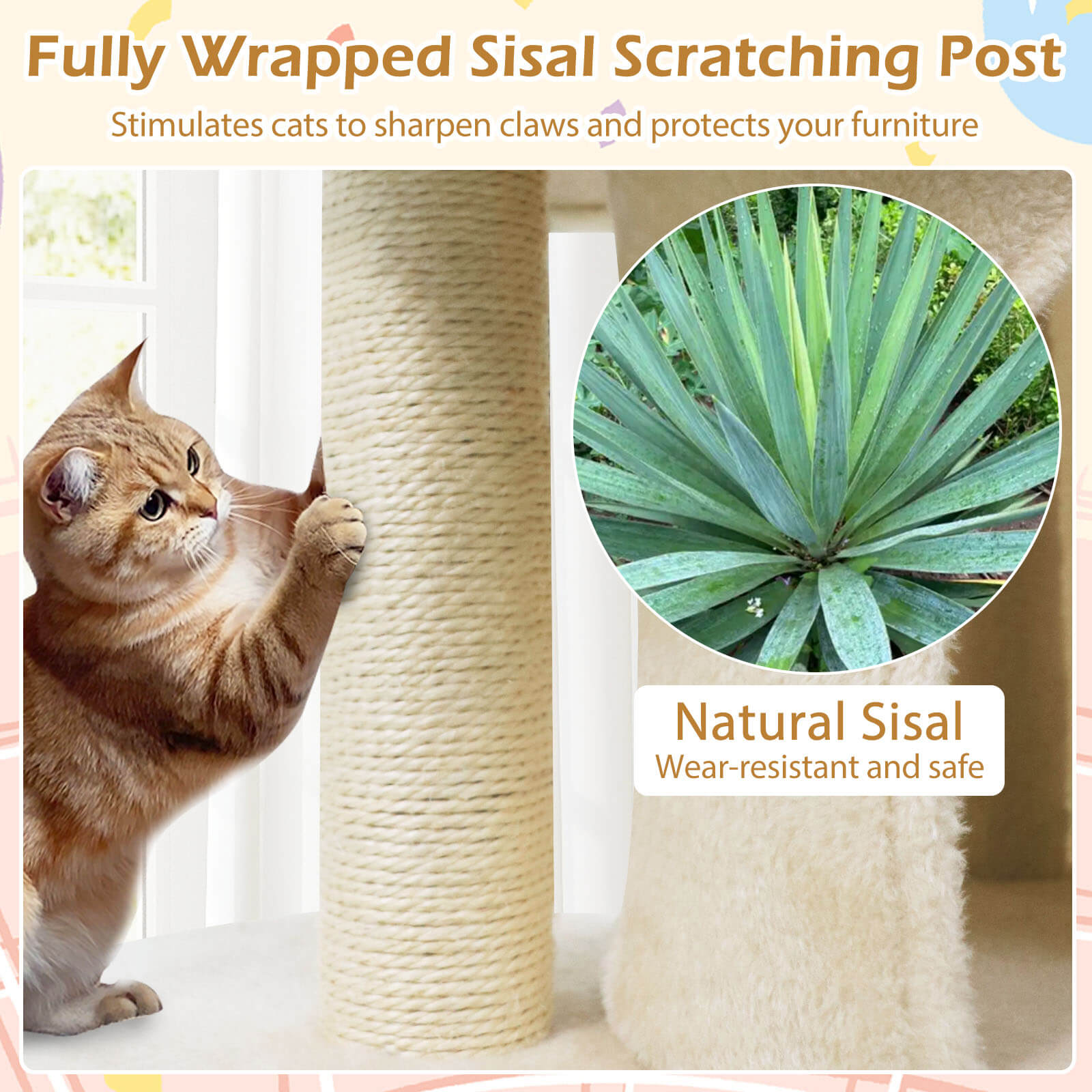 Costway 26” Small Cat Tree with Large Padded Plush Perch, 2 Condos, Sisal Scratching Posts Beige