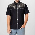 thumbnail image 2 of XDZJLR Mens T Shirts Western Cowboy Embroidered Short Sleeve Lapel Slim Fit Casual Button Down With Pockets Tees, 2 of 4