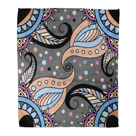 SIDONKU Throw Blanket Warm Cozy Print Flannel Blue Abstract Stock Ethnic Motives Adhesive Film Pink Ancient Comfortable Soft for Bed Sofa and Couch 50x60 Inches