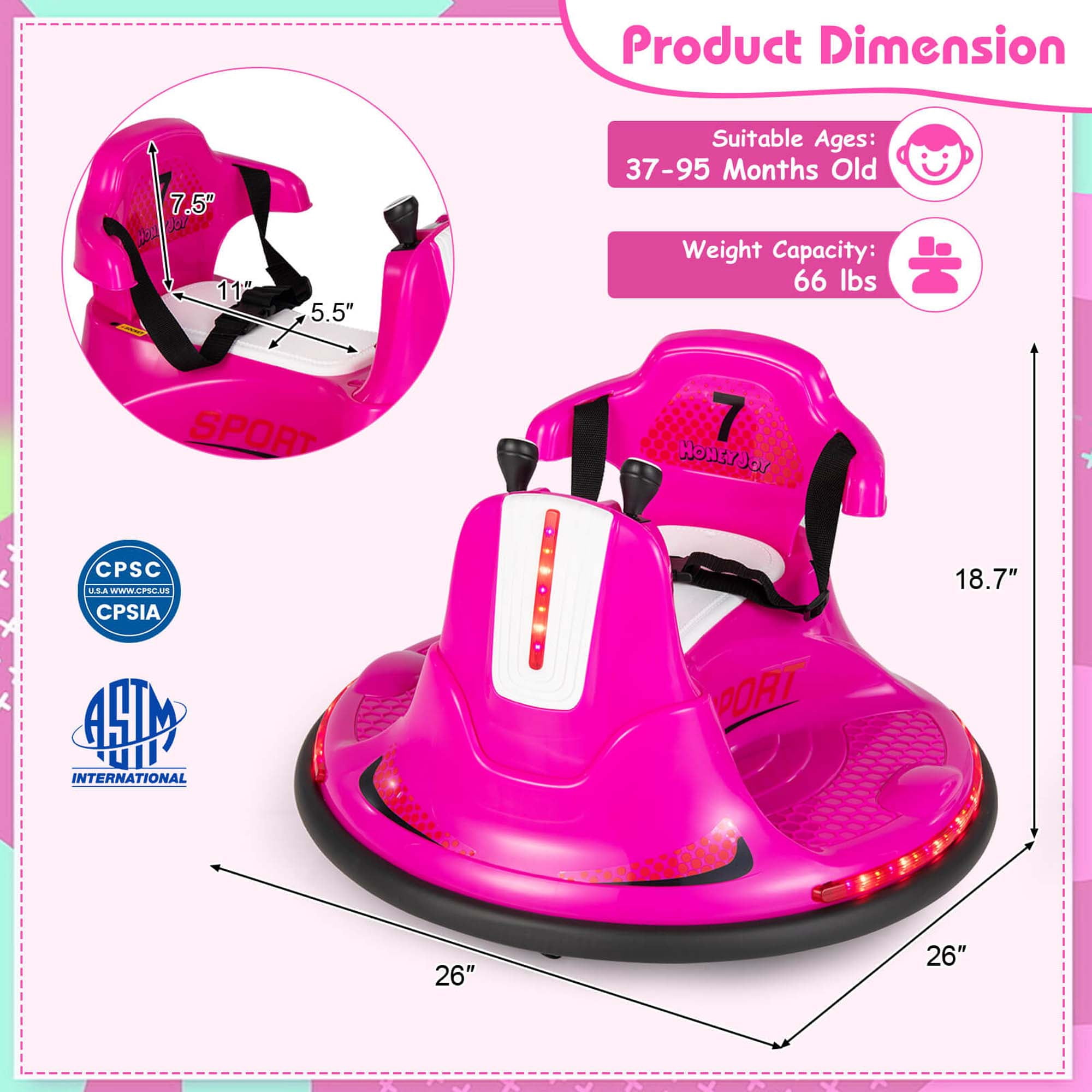 Costway 12V Bumper Car for Kids Toddlers Electric Ride On Car Vehicle with 360° Spin Pink