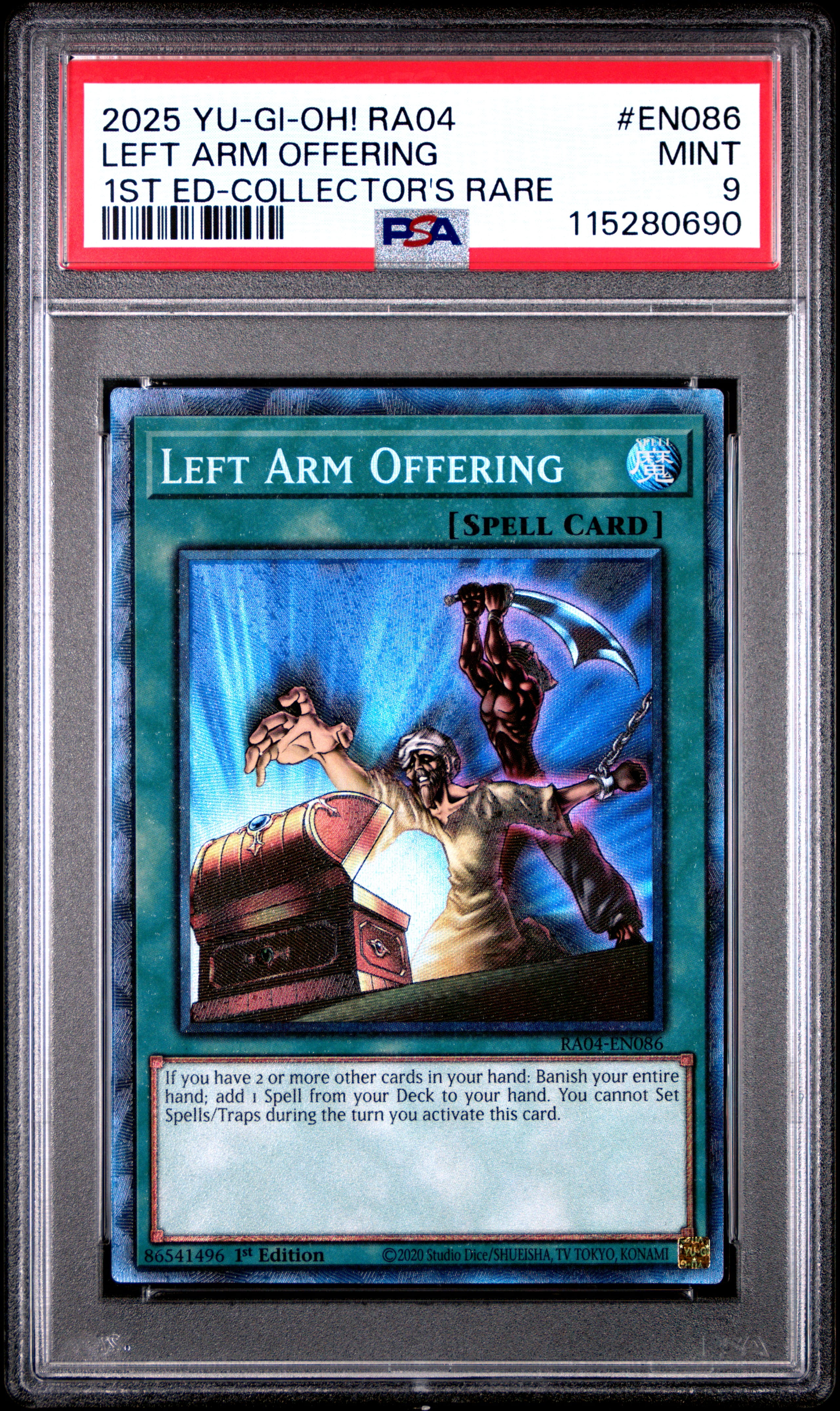 Yu Gi Oh! TCG, PSA Graded 9 MINT, Left Arm Offering 1St Ed Collector'S Rare #EN086, Ra04 Quarter Century Stampede, Fully Encapsulated Bundle with Compatible Yu Gi Oh! Hard Sealed Case