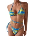 thumbnail image 1 of WREESH Women Split Swimsuit Show Waist Stripe Bikini, 1 of 6