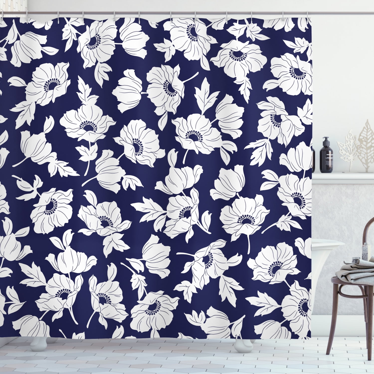 Ambesonne Flower Shower Curtain, Poppy Corsage Spring Theme, 69"Wx84"L