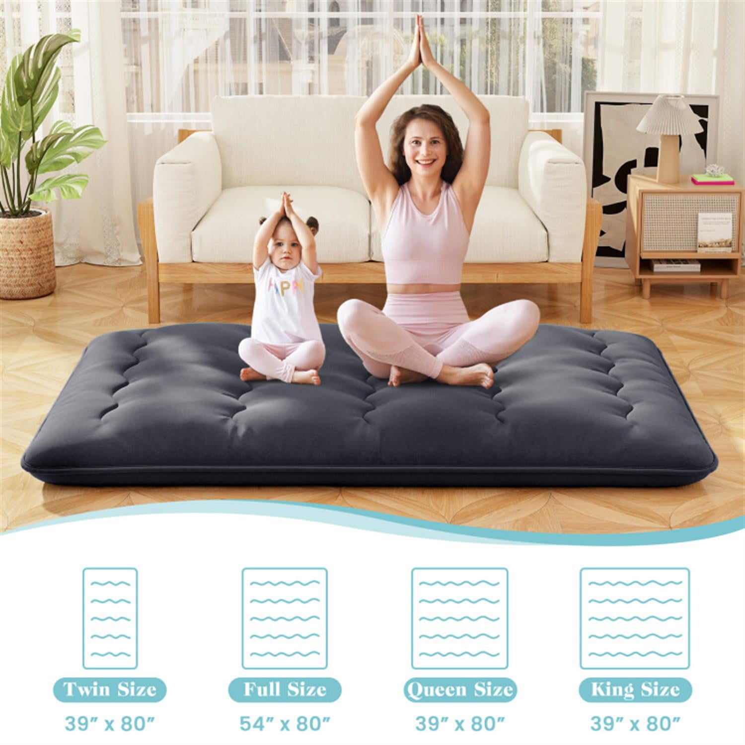 Demi Bonn Futon Mattress with Washable Cover and Foldable Mat, 4" Thicken Floor Mattresses Dormitory Mattress Pad Floor Lounger, Full Size