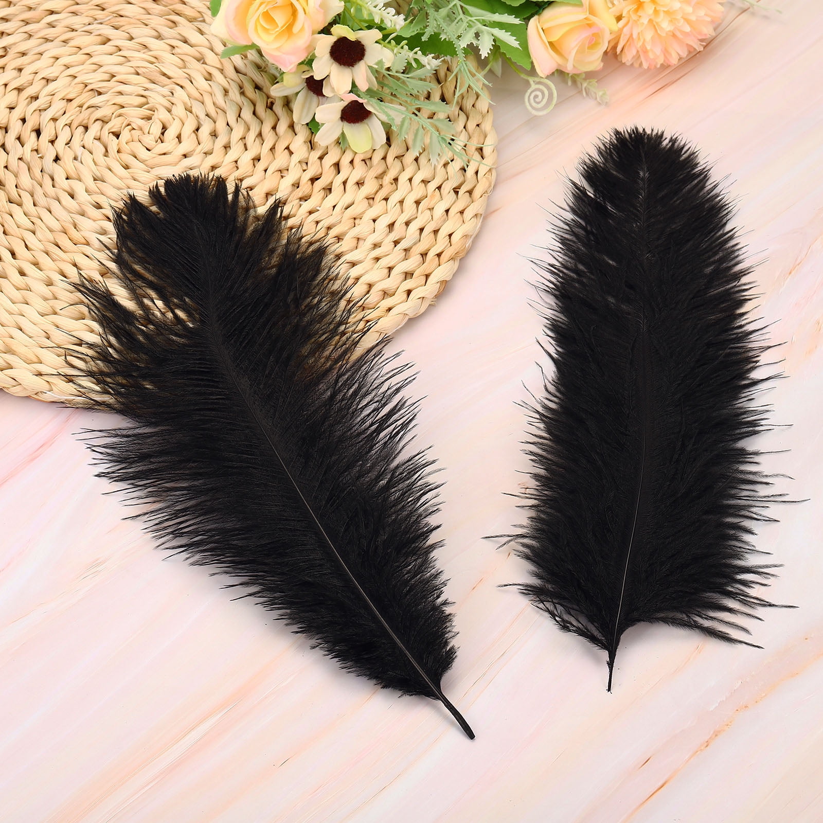 Uxcell 100 Pcs Natural Ostrich Feathers Bulk 8-10 Inch Large Ostrich Feathers for Crafts Home Decoration Black