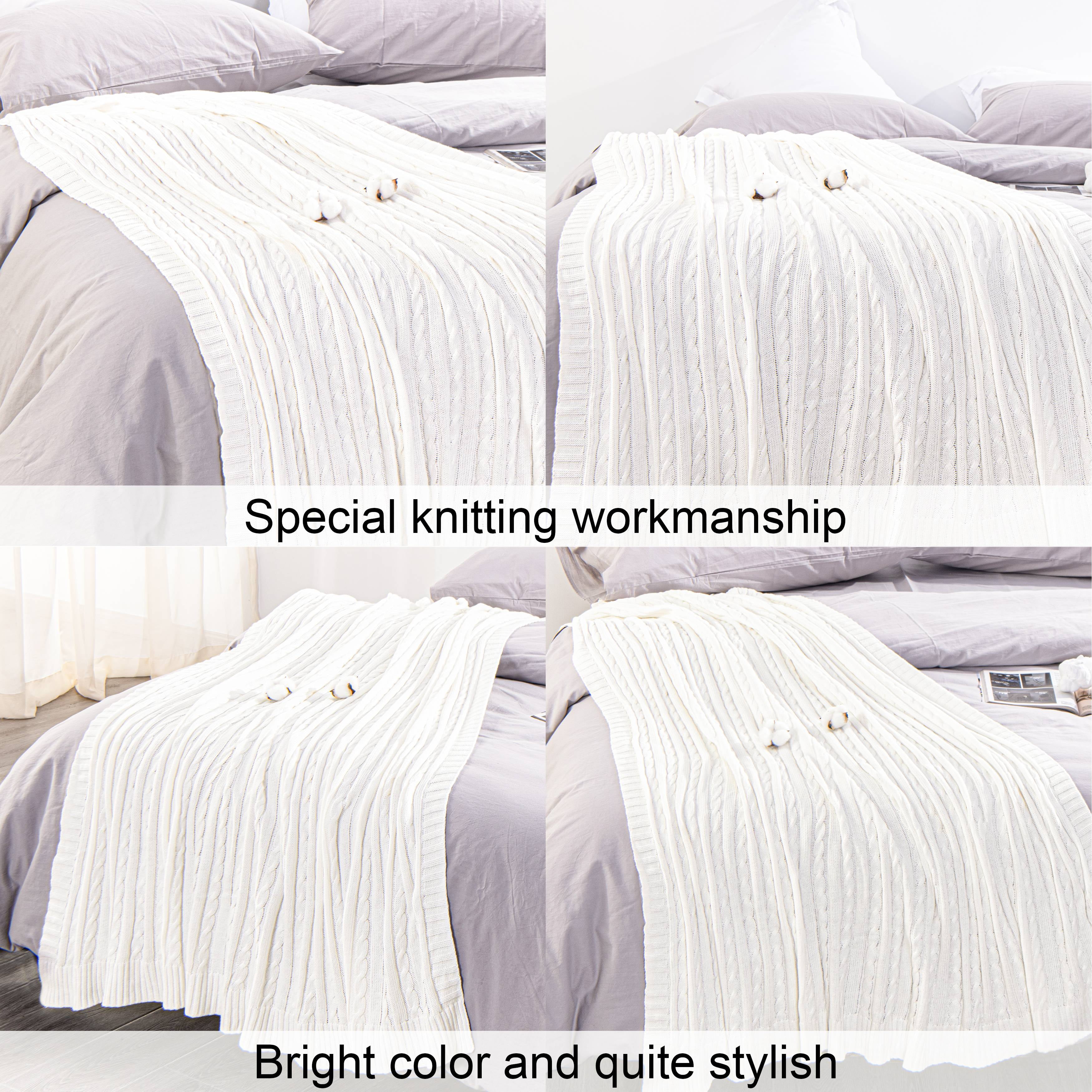 Ntbay 100% Cotton Cable Knit Throw, Super Soft Warm Knitted Blanket Home Decor, 60"x80", White