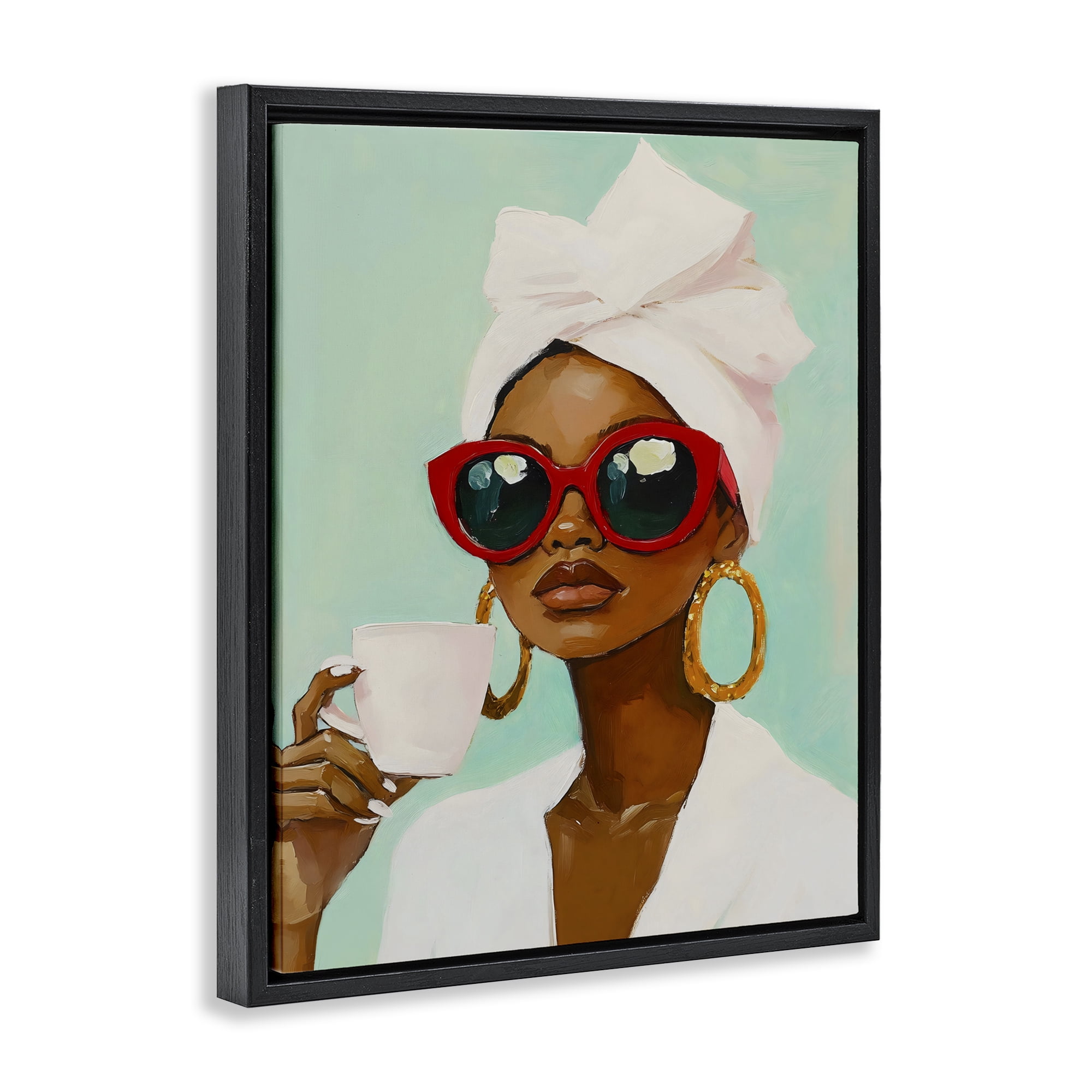 Stupell Industries Coffee Lover in Red Sunglasses Black Framed Floater Canvas Wall Art, design by The Prints Vibe