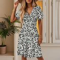 thumbnail image 3 of WTOBBY Women's Casual Vintage Floral Print Short Sleeve V-Neck Dress with Flutter Sleeve Detail, Bohemian Inspired for Everyday Fashion,Gray XL, 3 of 4