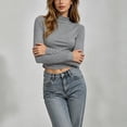 thumbnail image 7 of XRoczxe Women's Mock Neck Long Sleeve Crop Top, Slim Fit Ribbed Knit T-Shirt, Casual Solid Color Basic Tee for Fall Winter Daily Wear Layering, 7 of 7