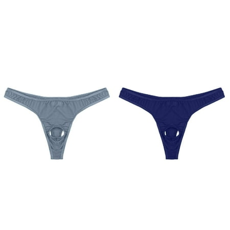 Lojoutye 2 Pack(Navy 1PCS & Grey 1PCS) Multipack Womens Corset with Garter and Stockings Hole Underpants Underwear Thong for Women Lace Mens Micro Front Bikini