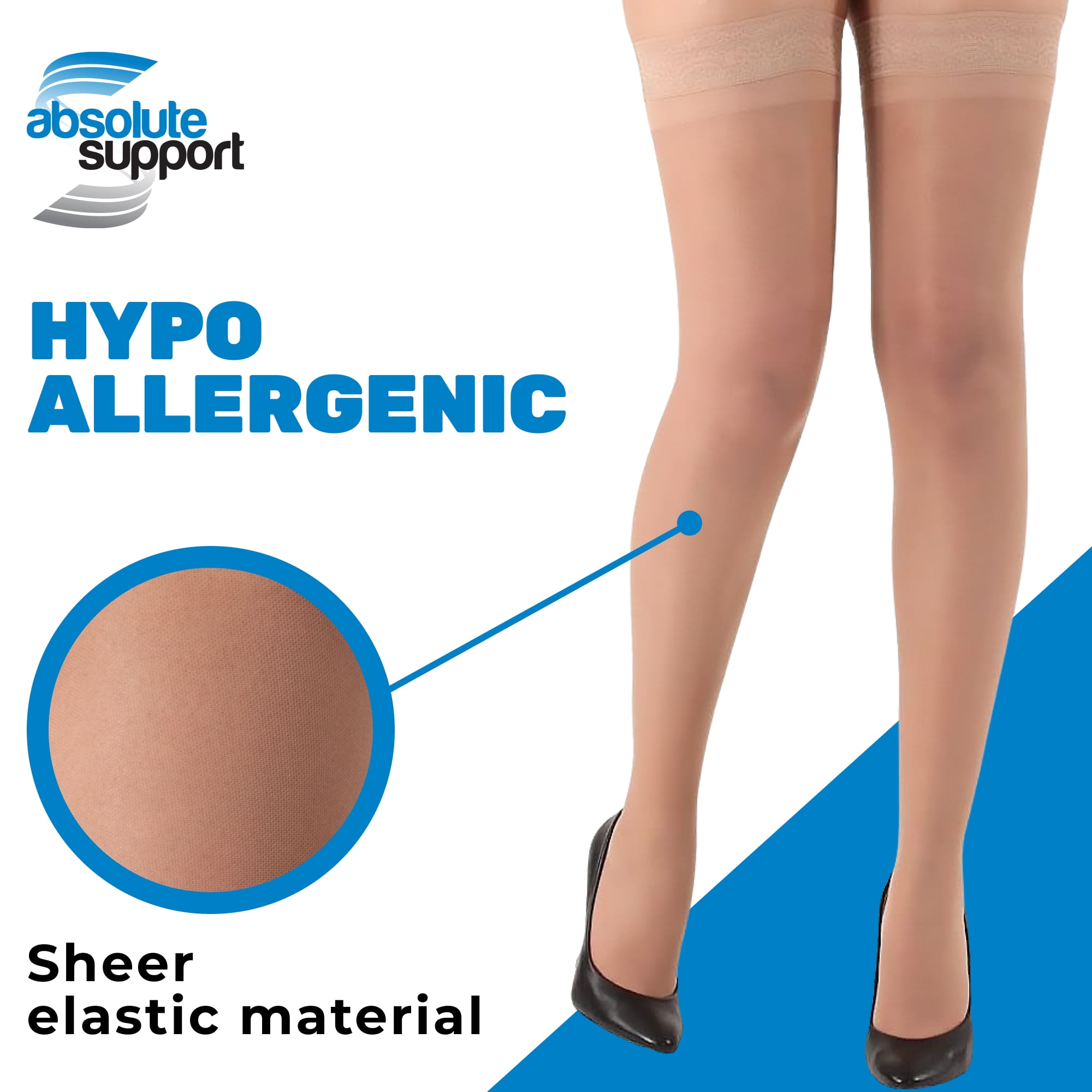 Made in USA Compression Thigh High for Women Swelling 20-30mmHg Nude, Small