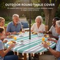 thumbnail image 3 of Round Outdoor Tablecloth with Umbrella Hole and Zipper, Turquoise Stripes Tablecloth with Elastic Waterproof, Modern Minimalist Horizontal Lines Patio Table Covers for 55" - 60" Picnic Pool Tables, 3 of 9