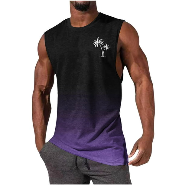 Hombres Moda Casual sin Mangas Gradación Impresión Suéter Cuello Redondo Tanque Deportivo