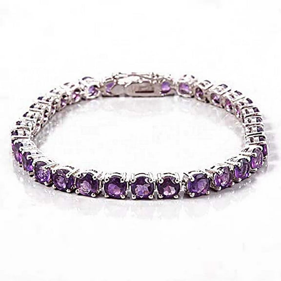 Amethyst Tennis Bracelet 925 Sterling Silver 15 Carat Amethyst February Bracelet 7.5 inches Adults by Juhi Jewels