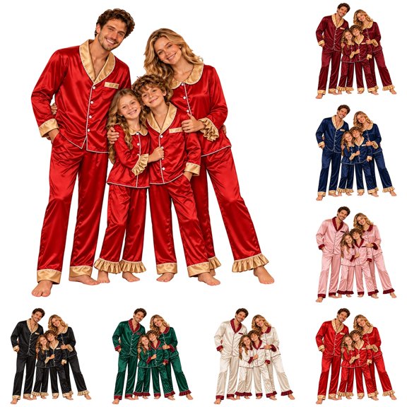 Kelon Christmas Pjs for Family, Long Sleeve Button Down Pj Set, Festival Party Holiday Sleepwear, comfort Soft Long Pants Lounge Set