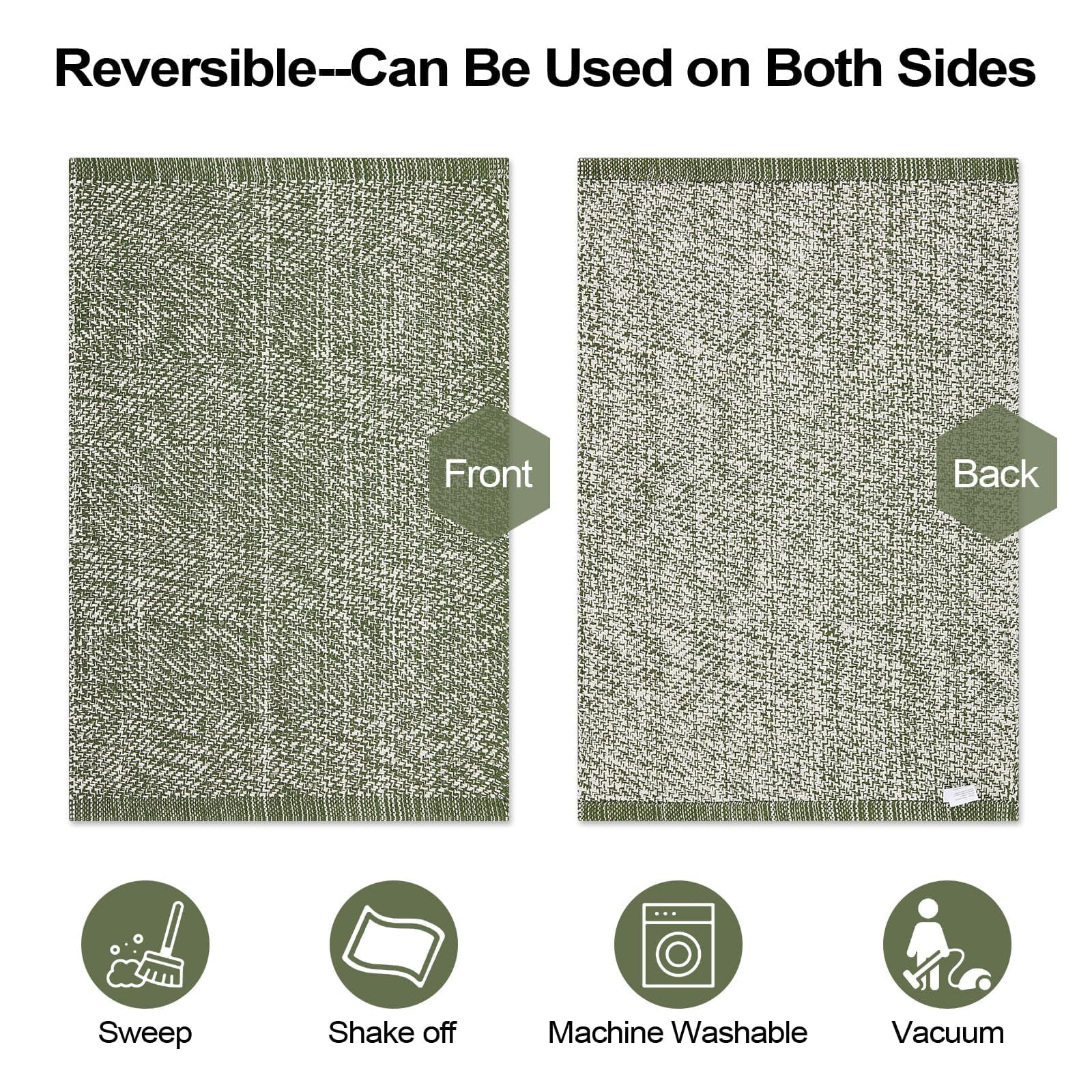 SUNDEREY 2'x3' Washable Bedroom Rug,2x3ft Bohemian Entryway Rug Front Door Mat Cotton Reversible Kitchen Mat Indoor Throw Rug Farmhouse Carpet for Foyer Front Porch Decor,Green