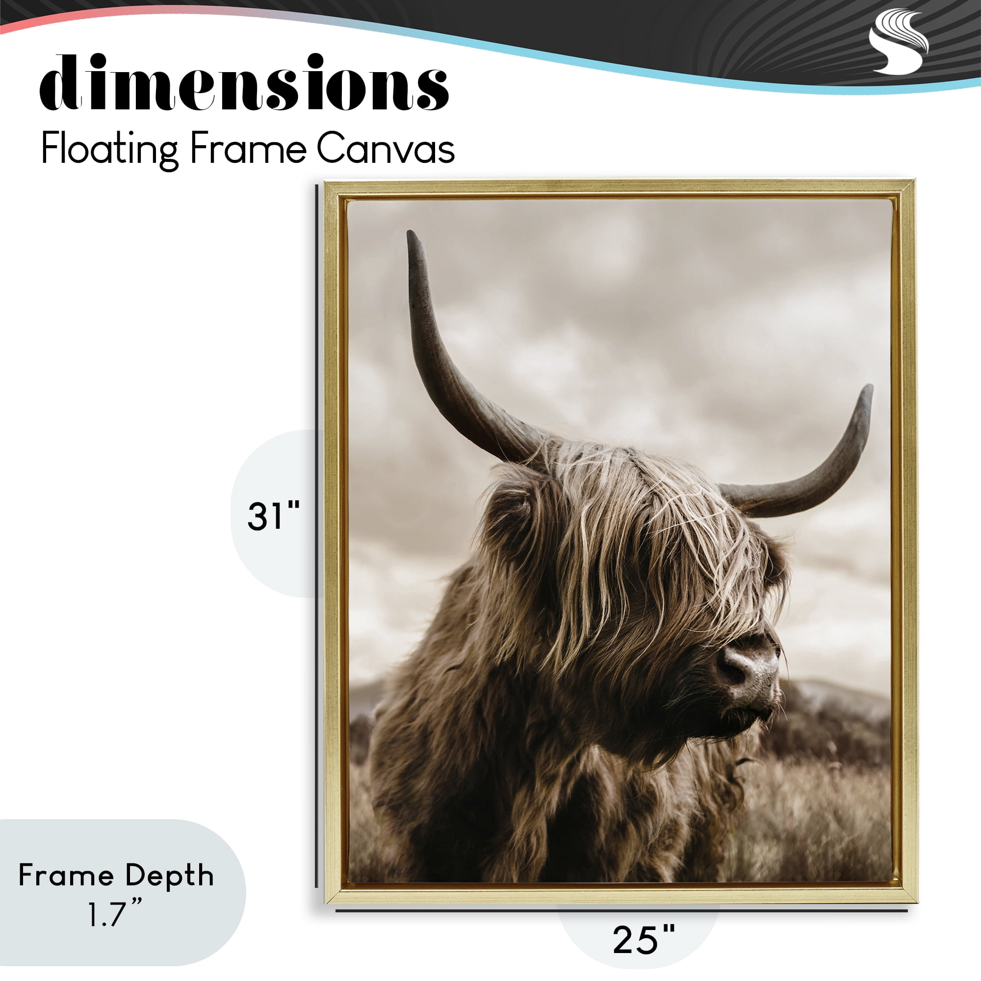 Stupell Industries Highland Cow on Windswept Moor Gold Framed Floater Canvas Wall Art, design by CAD Designs