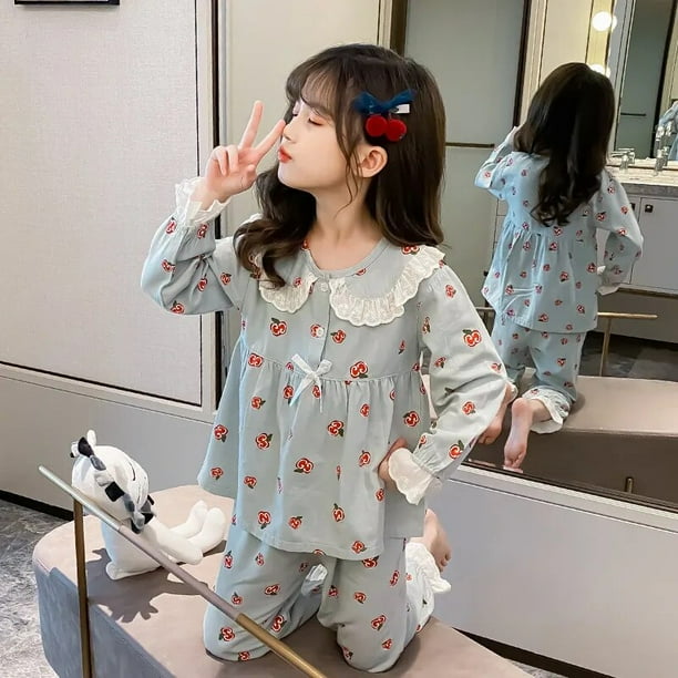 Pijamas de algodón de manga larga para niñas y niños, ropa de dormir para niñas, conjuntos de Pijamas para adolescentes, trajes de noche para niños