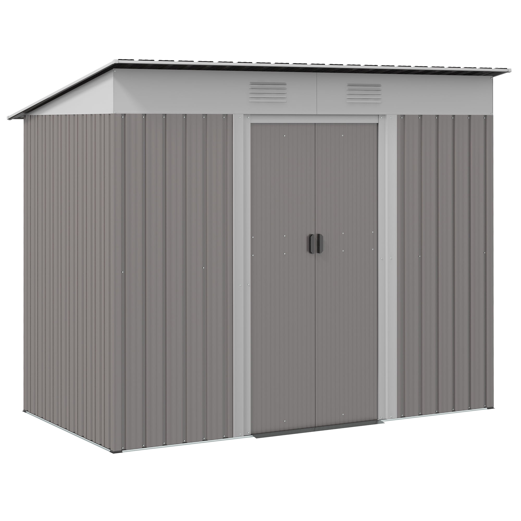 Outsunny 7'x4' Metal Garden Storage Shed with Vents, Light Gray, Steel Frame
