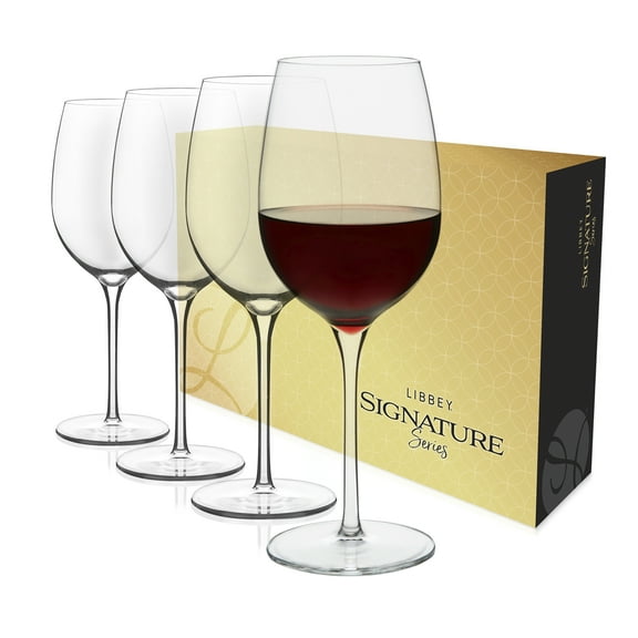 Libbey Signature Kentfield All Purpose Long Stem Wine Glasses Set of 4, White and Red Wine Glasses, Curvature Wine Glass Gift Set for All Occasions