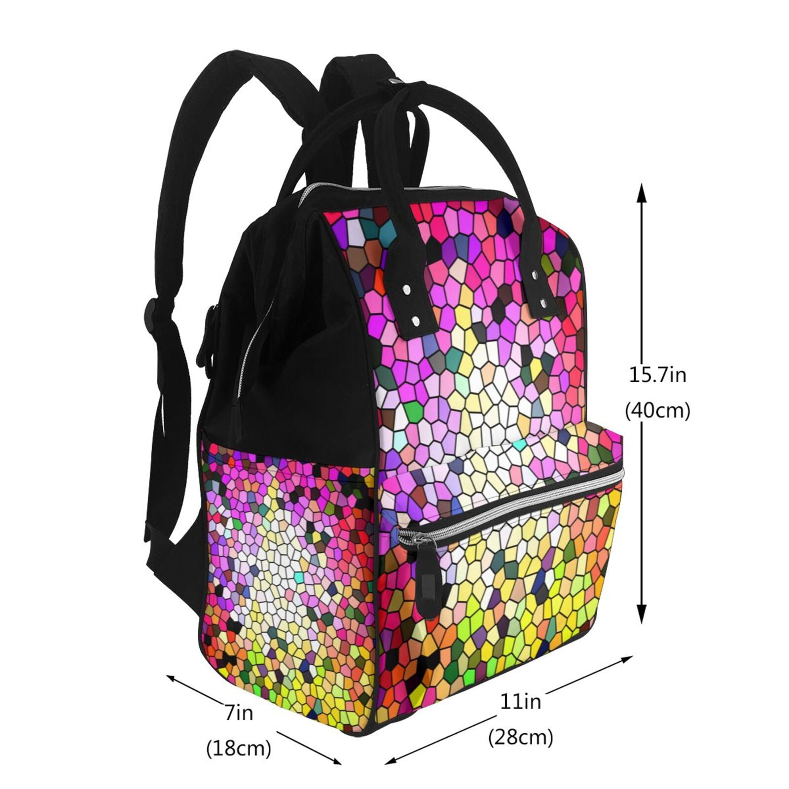 Ratiio Colorful Tie Dye Stained Glass 3 Mummy Backpack - Waterproof Twill Canvas, Large Capacity Diaper Bag with Multiple Pockets and Adjustable Straps
