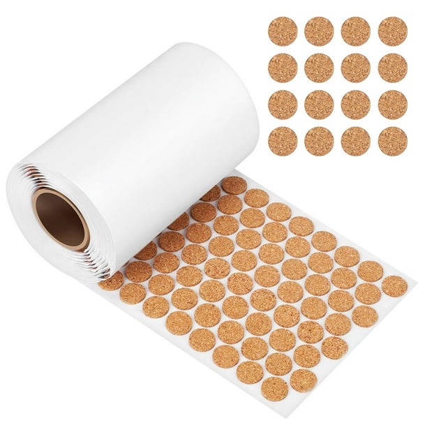 1 rollo de almohadillas adhesivas de corcho, topes redondos de corcho, almohadillas adhesivas para muebles, topes circulares de corcho autoadhesivos para gabinetes.