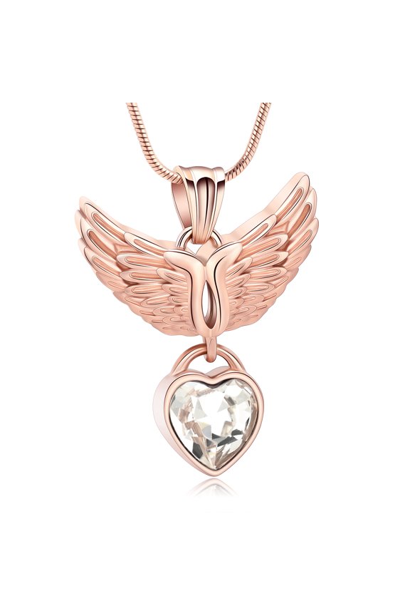 Angel Wings Birthstone Crystal Urn Necklace Heart Memorial Keepsake Pendant Ash Holder Cremation Jewelry for Ashes