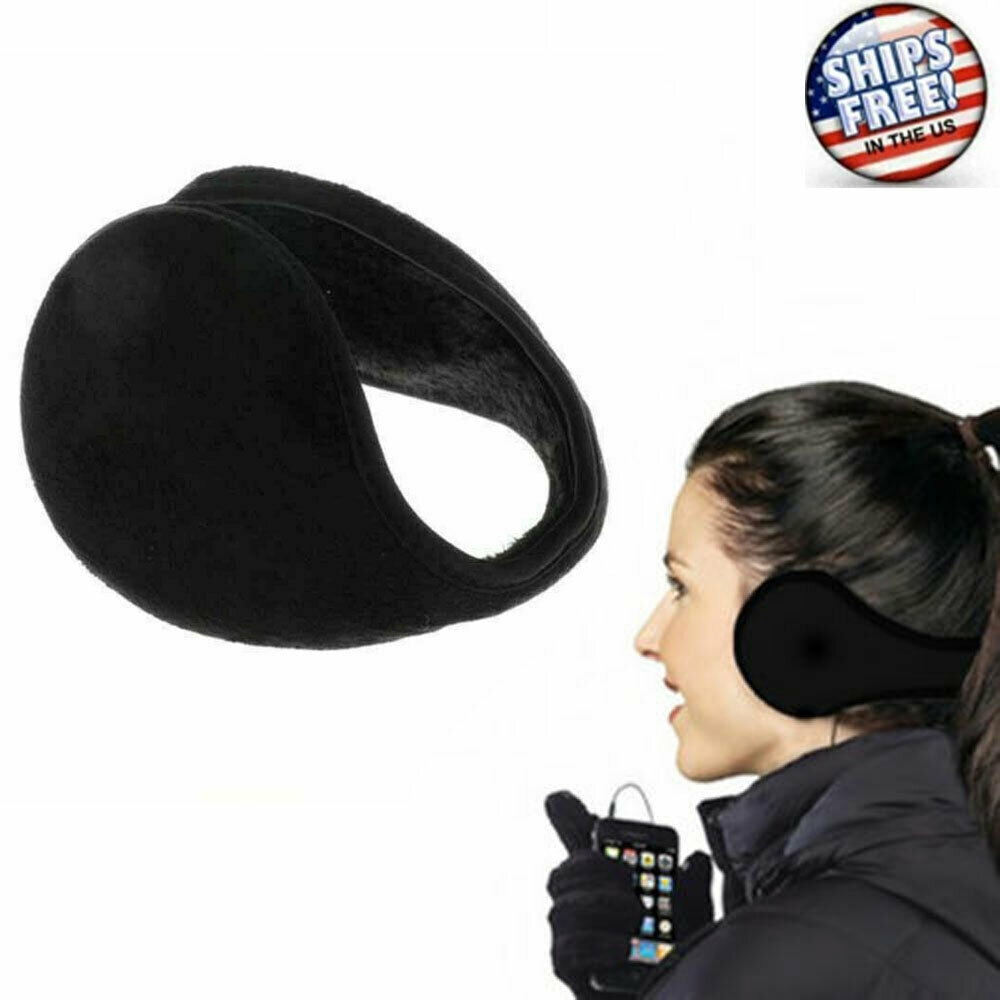 Black Ear Muffs Warmers Fleece Winter Ear Earwarmer Mens Womens