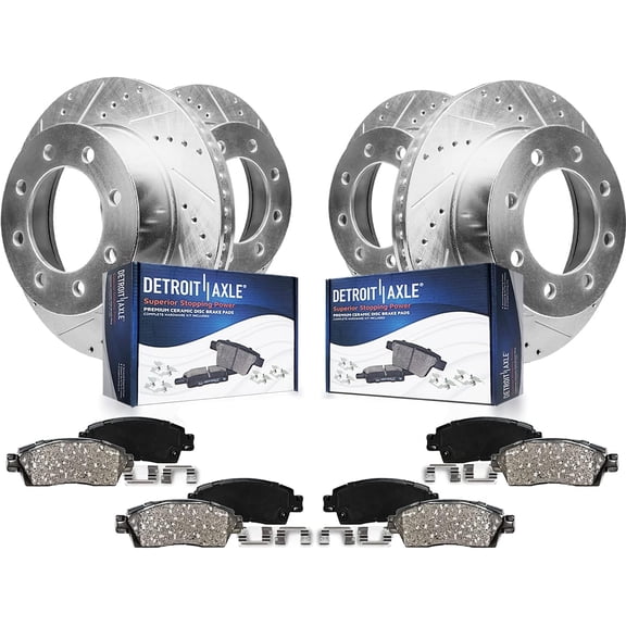 Detroit Axle - 8pc Brake Kit for 2012-2021 Nissan NV1500 NV2500 NV3500 Drilled and Slotted Disc Brake Rotors Ceramic Brake Pads Replacement : 14.17" inch Front and 14.36" inch Rear Rotor