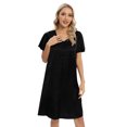 thumbnail image 3 of Xmarks Women's Flare Short Sleeve Sleepwear Button Down Shirt Dress Sexy Satin Sleepshirts MidiI Dress Ladies Pajamas Dress with Belt Black US 6-14, 3 of 9