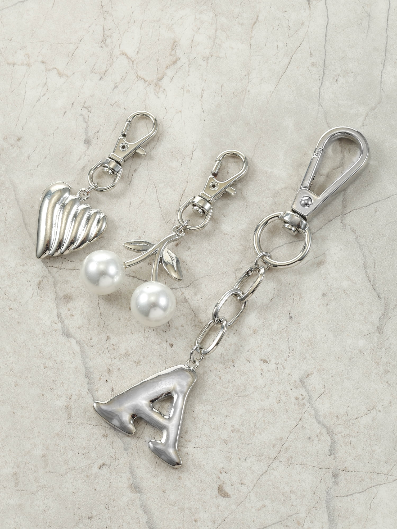 Time and Tru Silvertone Initial Letter Bag Charm Set, 3 Pieces, Letter A