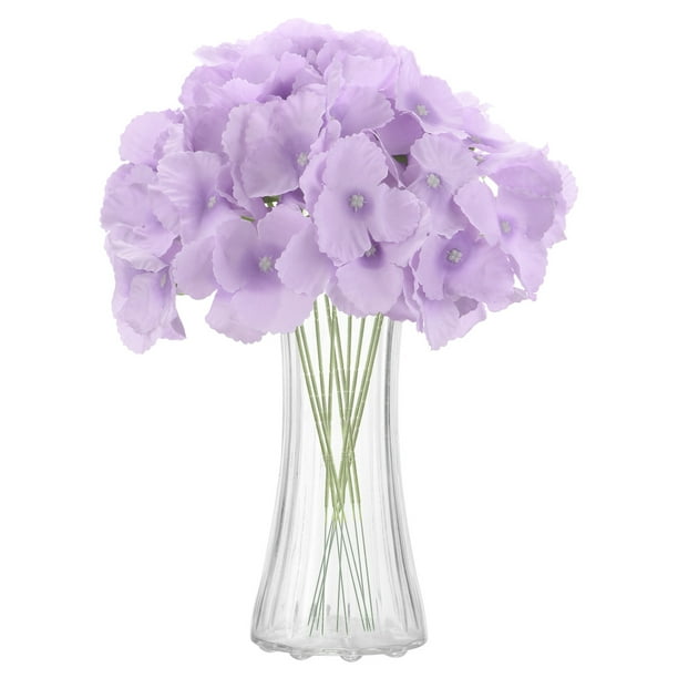 Uxcell 10 piezas de flores de hortensia artificial de 16" seda de tacto real ramos de flores falsas grandes hortensias realistas para decoración de hogar, cocina, fiesta, boda, púrpura