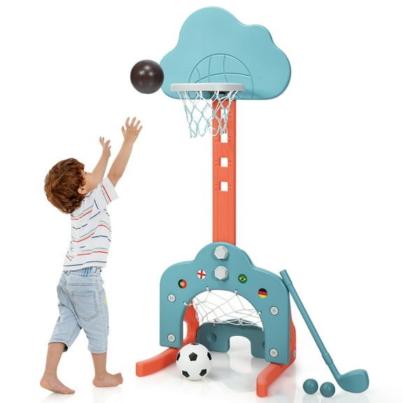 Topbuy 3-in-1 Basketball Hoop Set Stand Toddler Basketball Hoop Game Set Green