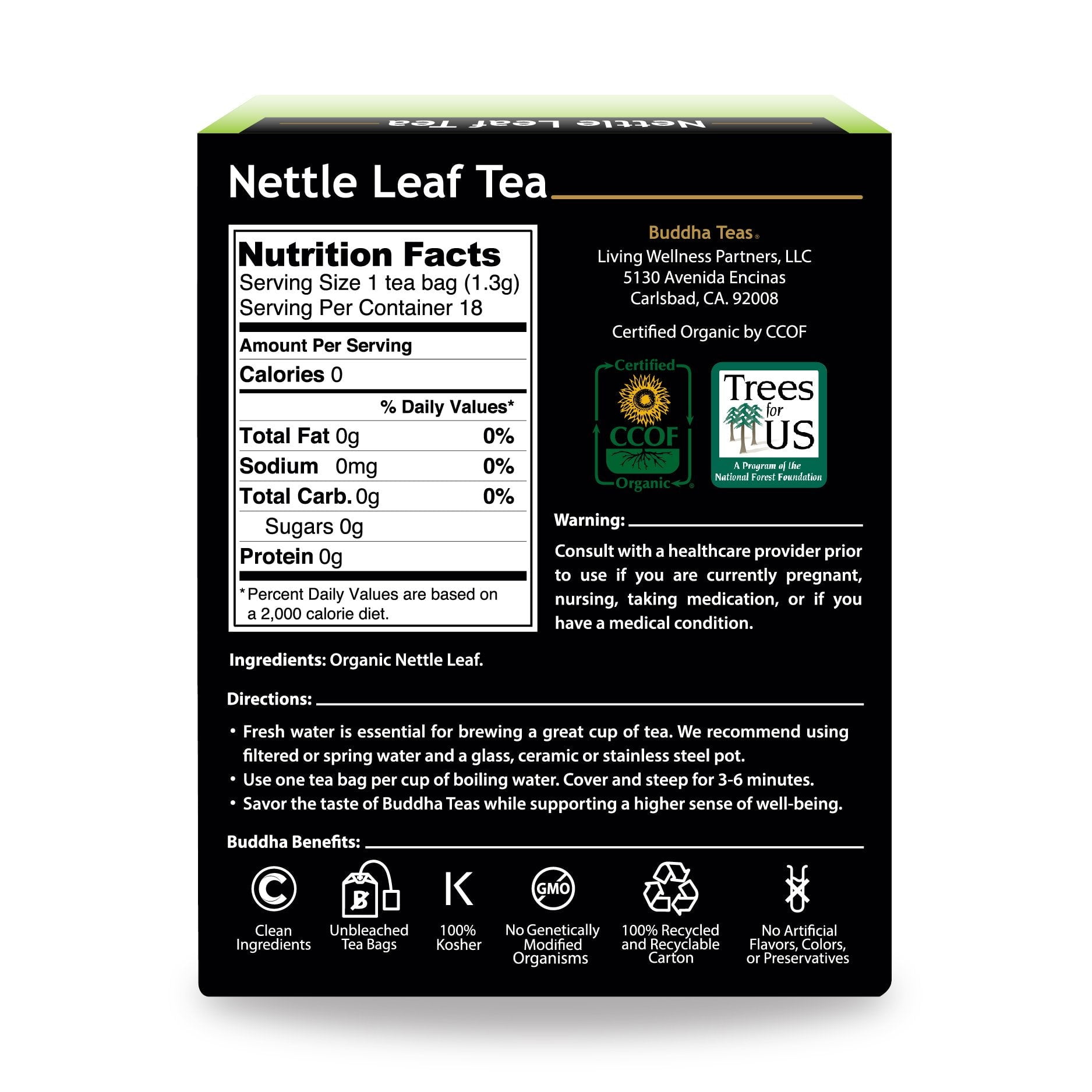 Buddha Teas Organic Nettle Leaf Tea – Caffeine-Free, Kosher, GMO-Free, 18 Bleach-Free Tea Bags (4 Pack)