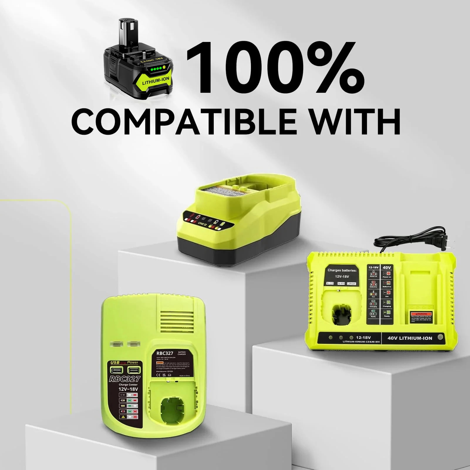 Upgraded P117B 12-18V 3A USB Rapid Charger + 5.0Ah 18V P108 RB18L50 Lithium Battery Combo Replace for Ryobi P109 P107 P102 P104 High Capacity Cordless Tool Batteries
