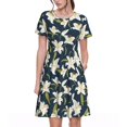 thumbnail image 1 of Balery Lilies Flowers Vestidos sueltos de manga corta para mujer, vestidos de verano 2025, vestidos casuales de corte A con vuelo., 1 of 6