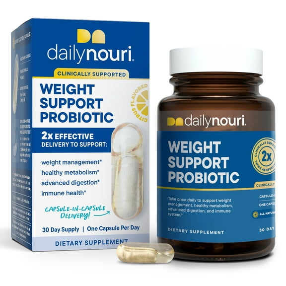 Daily Nouri Weight Support Probiotic & Vegan Ahiflower Oil Omega Capsules, Unisex, 30-Day Supply