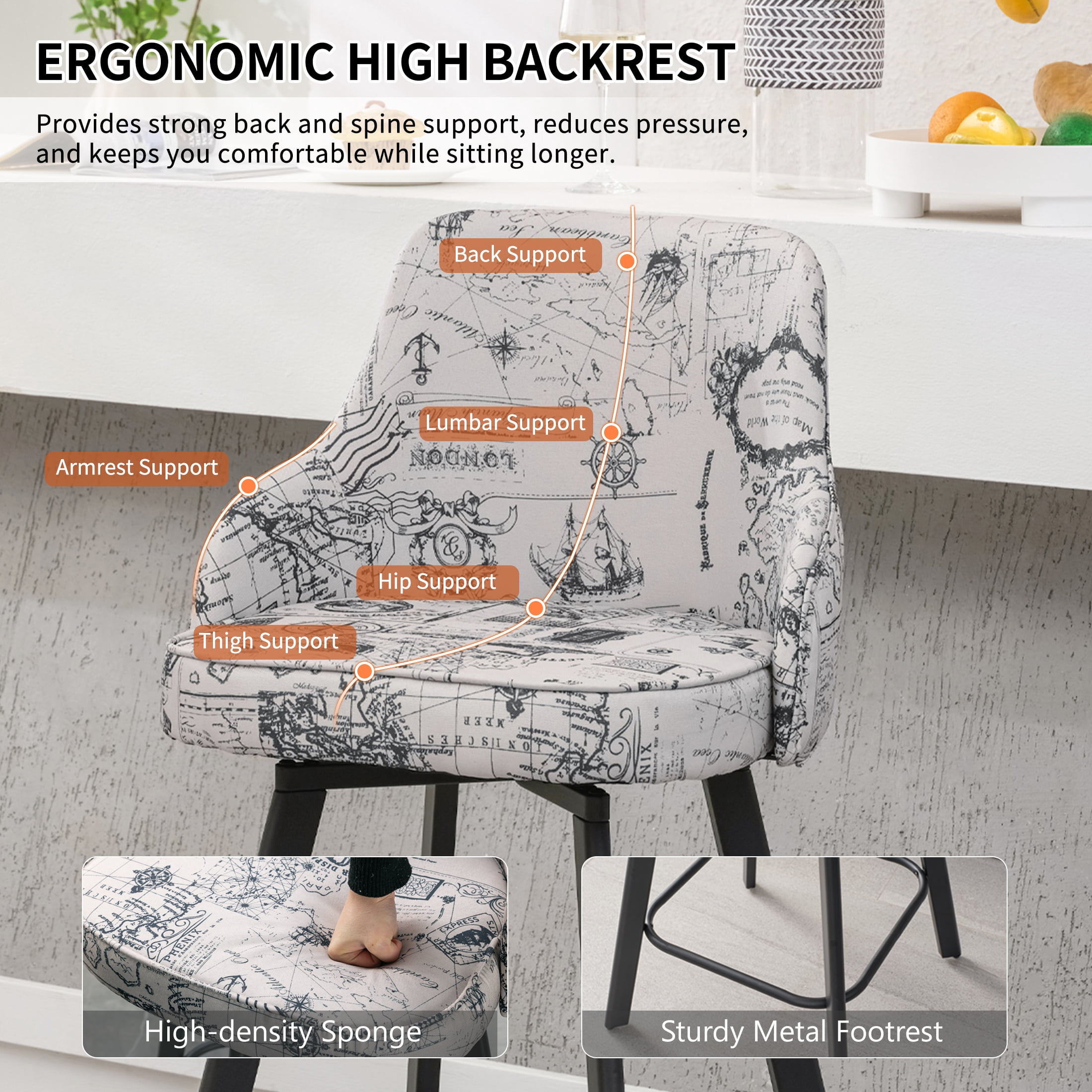FIRAVOE Bar Stools Set of 4 (High Back) Swivel Barstools (30") Bar Height Bar Stools, Linen Bar Chairs for Kitchen Island, Beige