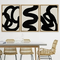 PixonSign Framed Canvas Print Wall Art Set Duotone Minimal Dark Brush Stroke Landscape Abstract Shapes Illustrations Modern Art Boho Decorative for Living Room, Bedroom, Office - 16"x24"x3 NATURAL