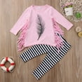 thumbnail image 4 of Douhoow 2-7Y Little Girl Feather Tassel Pink Top Striped Pants 2Pcs Clothes Set, 4 of 8