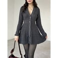 thumbnail image 6 of Women'S Sweater Dress Button V-Neck Long Sleeve Knit A-Line Mini Dress Grey XL, 6 of 9