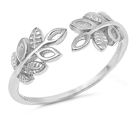 - Open Tree Branch Leaf Ring .925 Sterling Silver Adjustable Thumb Band Size 10