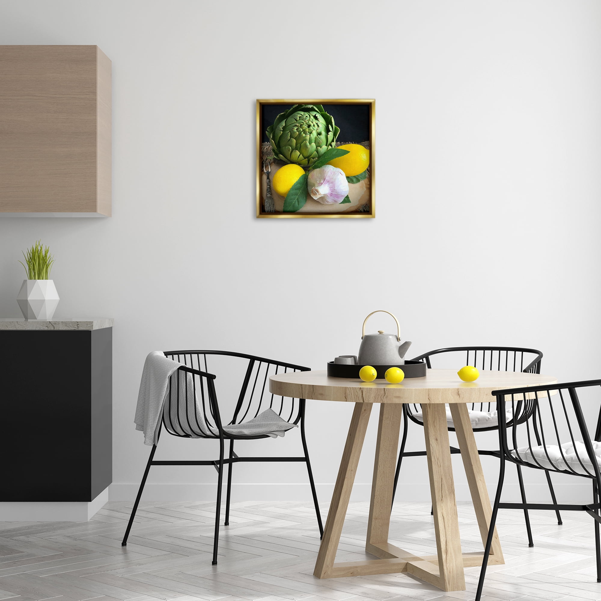 Stupell Industries Fruit & Vegetable Still Life Food & Beverage Painting Gold Floater Framed Canvas Art Print Wall Art, 18 x 18