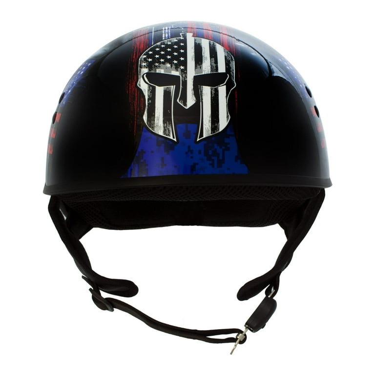 Hot Leathers HLD1044 Gloss Black 'Colored Warrior Bullet' Advanced DOT  Skull Half Helmet for Men and Women Biker Medium