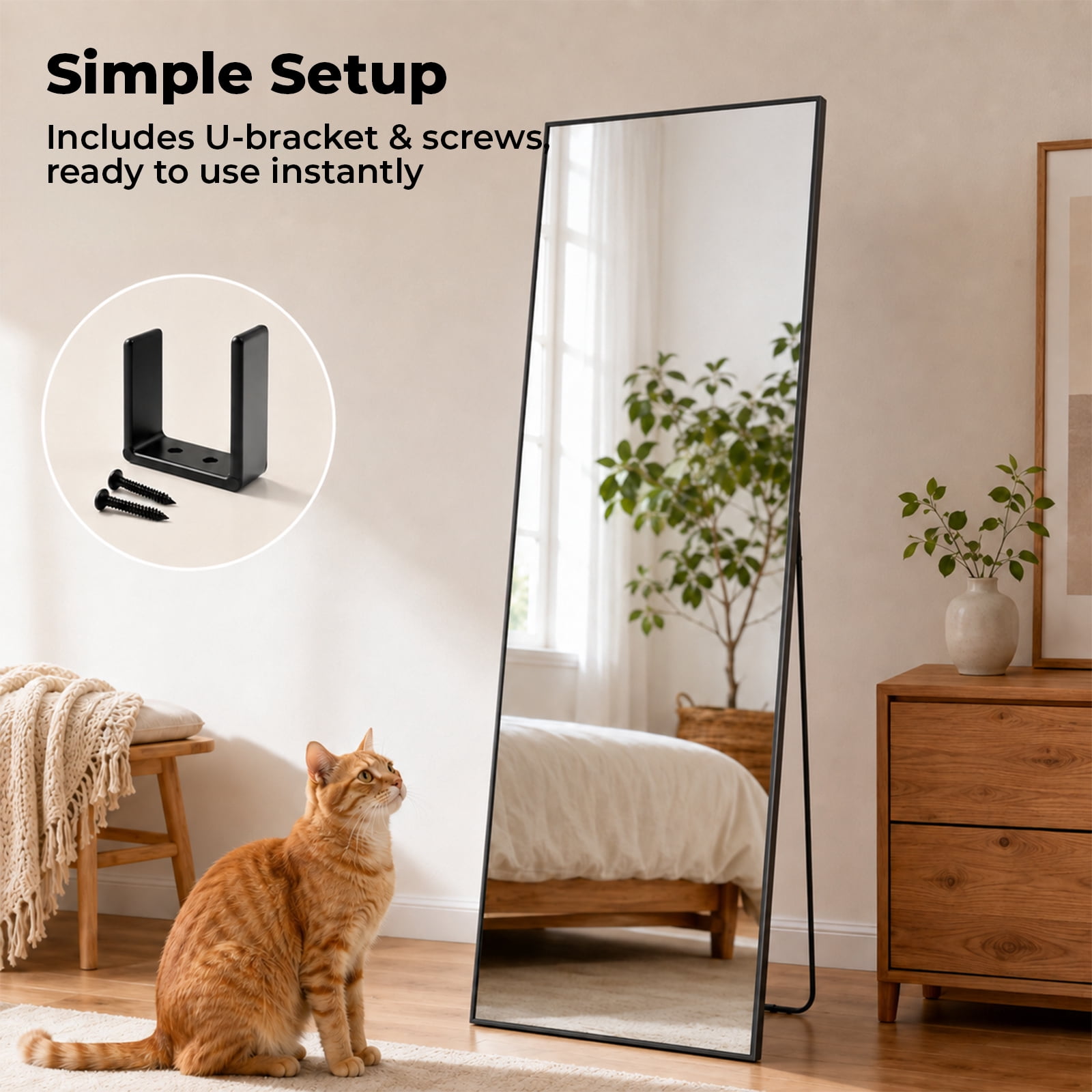 Alvantor 56"x15" Mirror Full Length Full Body Mirror with Stand, Shatterproof Tempered Glass, Modern Aluminum Alloy Frame, Free Standing or Leaning for Home Decor